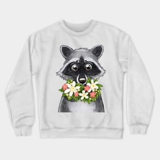 Raccoon with flowers Crewneck Sweatshirt